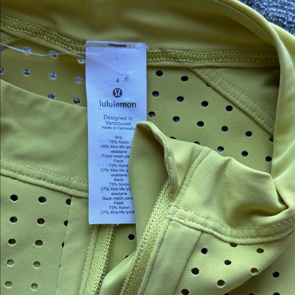 Lululemon Athletica Yellow Perforated Top